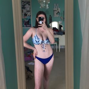 VS blue tie dye bikini top and AE blue bottom